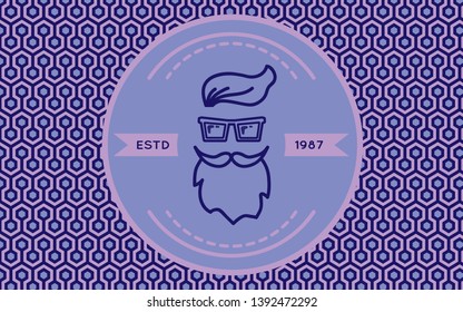 Hipster man silhouette over vintage background, vector illustration. Barber shop logo, hipster haircut. Party invitation, greeting card, sticker - Vector