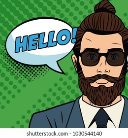 Hipster man with speakbox bubble