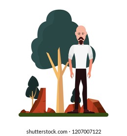 hipster man standing in the landscape