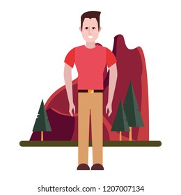 hipster man standing in the landscape