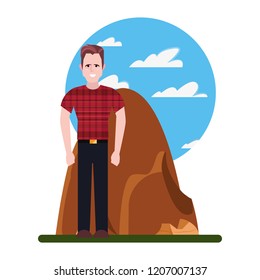 hipster man standing in the landscape