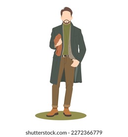 hipster man standing and posing carry shawl in stylish outfits illustration