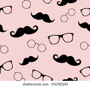 Hipster man style graphic elements, glasses and mustaches. vector illustration background pattern 