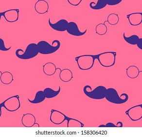 Hipster man style graphic elements, glasses and mustaches. vector illustration background pattern 