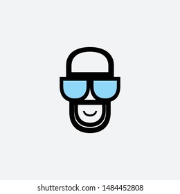 Hipster man in sun glasses vector illustration. Hipster outline icon.