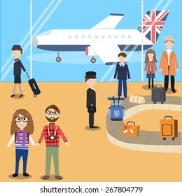 Hipster man travel with airplane in England