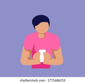 Hombre hipster usando smartphone. Concepto de tecnologías digitales modernas. Aislado sobre morado. Ilustración de vectores de arte plano