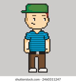 Hipster man vector illustration in pixel art