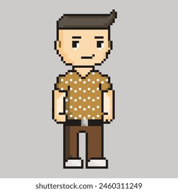 Hipster man vector illustration in pixel art
