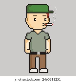 Hipster man vector illustration in pixel art