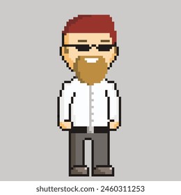 Hipster man vector illustration in pixel art