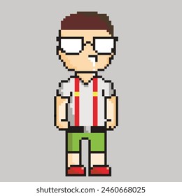 Hipster man vector illustration in pixel art