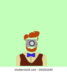 hipster man with vintage camera vector illustration
