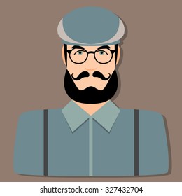 Hipster man in vintage ocean blue with flat cap.