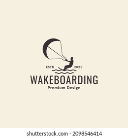 hipster man wakeboarding logo symbol icon vector graphic design illustration idea creative