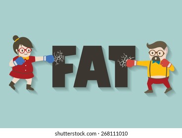 Hipster man and woman punch fat vector cartoon.