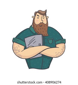A hipster man working and computer