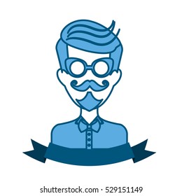 hipster manblue tone emblem icon image vector illustration design 