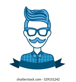 hipster manblue tone emblem icon image vector illustration design 