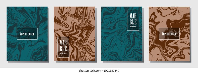 Hipster marble pattern binder cover layout, journal design template vector set. Marble background patterns set for binder design, journal layout template, book cover. Fluid vector graphics.