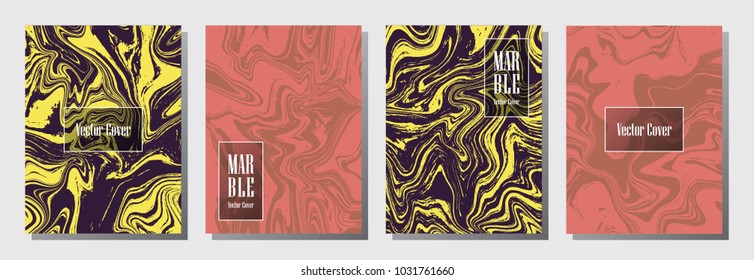 Hipster marble pattern binder cover layout, journal design template vector set. Marble backdrop for binder design, journal layout template, brochure cover. Simple vector graphic.