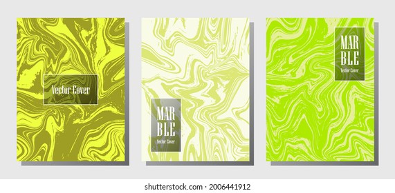 Hipster marble prints, vector cover design templates. Fluid marble stone texture iInteriors fashion magazine backgrounds  Corporate journal patterns set of liquid oil waves. Cover pages set.