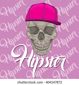hipster marks, skull cap. Print for T-shirt. HIPSTER skull with cap print for t-shirt. cranium modern street style attributes. Vector art. cranium head for poster.