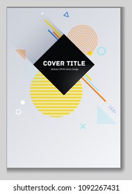 Hipster memphis design placard background with white, yellow, orange, cyan and blue shapes. Cool memphis tile placard page. Front page cover for personal notebook, dairy or notepad.