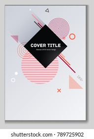 Hipster memphis design placard background with white red, pink and black shapes. Cool memphis texture placard page. Front page graphic design for student notebook, dairy or notepad.