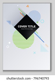 Hipster memphis design placard background with white, green and blue shapes. Cool memphis texture placard page. Front page illustration for student notebook, diary or notepad.