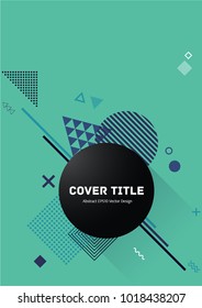 Hipster memphis design placard pattern with white, violet and cyan shapes on green background. Cool memphis texture placard page. Front page backdrop for corporate notebook, dairy or notepad.