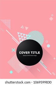 Hipster memphis design placard pattern with white, cyan and pink shapes on background. Cool memphis tile placard page. Front page design for business notebook, dairy or notepad.