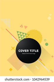 Hipster memphis design placard vector with white, green, yellow and pink shapes on yellow background. Cool memphis texture placard page. Front page background for college notebook, dairy or notepad.
