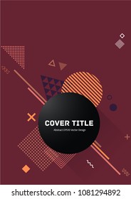 Hipster memphis design placard vector with white, orange and violet shapes on background. Cool memphis template placard page. Front page backdrop for student notebook, dairy or notepad.