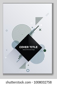 Hipster memphis front cover background with white, khaki and blue  geometrical shapes. Minimalistic front page tile. Colorful title page pattern for corporate notebook, dairy or notepad.