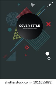Hipster memphis front cover vector with white and red geometrical shapes on green background. Minimalistic front page tile. Colorful title page graphic design for corporate notebook, dairy or notepad.