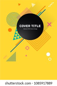 Hipster memphis front cover vector with white, orange and green geometrical shapes on background. Minimalistic front page surface. Colorful title page design for corporate notebook, dairy or notepad.