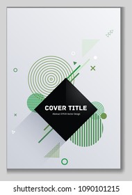 Hipster memphis front cover vector with white geometrical shapes. Minimalistic front page texture. Colorful title page pattern for student notebook, dairy or notepad.