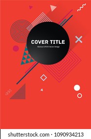 Hipster memphis front cover vector with white, cyan and red geometrical shapes on background. Minimalistic front page theme. Colorful title page design for school notebook, dairy or notepad.