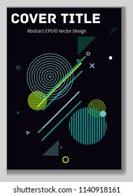 Hipster memphis front cover vector with white, orange and green geometrical shapes on background. Minimalistic front page surface. Colorful title page design for corporate notebook, dairy or notepad.