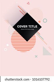 Hipster memphis notepad cover pattern. Cool memphis template front page with white, blue and red geometrical shapes on pink background. Memphis notepad cover vector for college purpose.