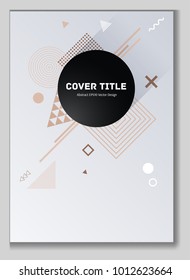 Hipster memphis notepad cover vector. Cool memphis texture front page with white and brown geometrical shapes. Memphis notepad cover graphic design for journalistic purpose.