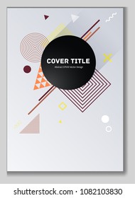 Hipster memphis notepad cover vector. Cool memphis texture front page with white and geometrical shapes. Memphis notepad cover graphic design for business purpose.