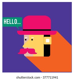 Hipster men head say hello illustration