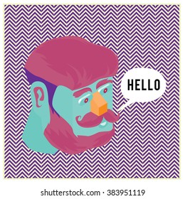 Hipster men head say hello illustration
