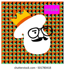 Hipster men head say hello illustration. Poster and design template for barbershop