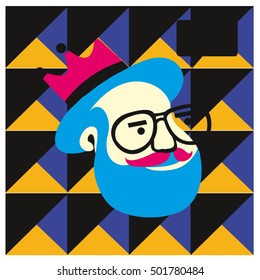 Hipster men head say hello illustration. Poster and design template for barbershop