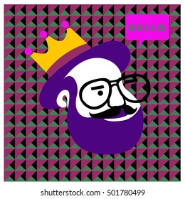 Hipster men head say hello illustration. Poster and design template for barbershop