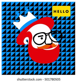 Hipster men head say hello illustration. Poster and design template for barbershop