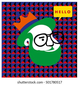 Hipster men head say hello illustration. Poster and design template for barbershop